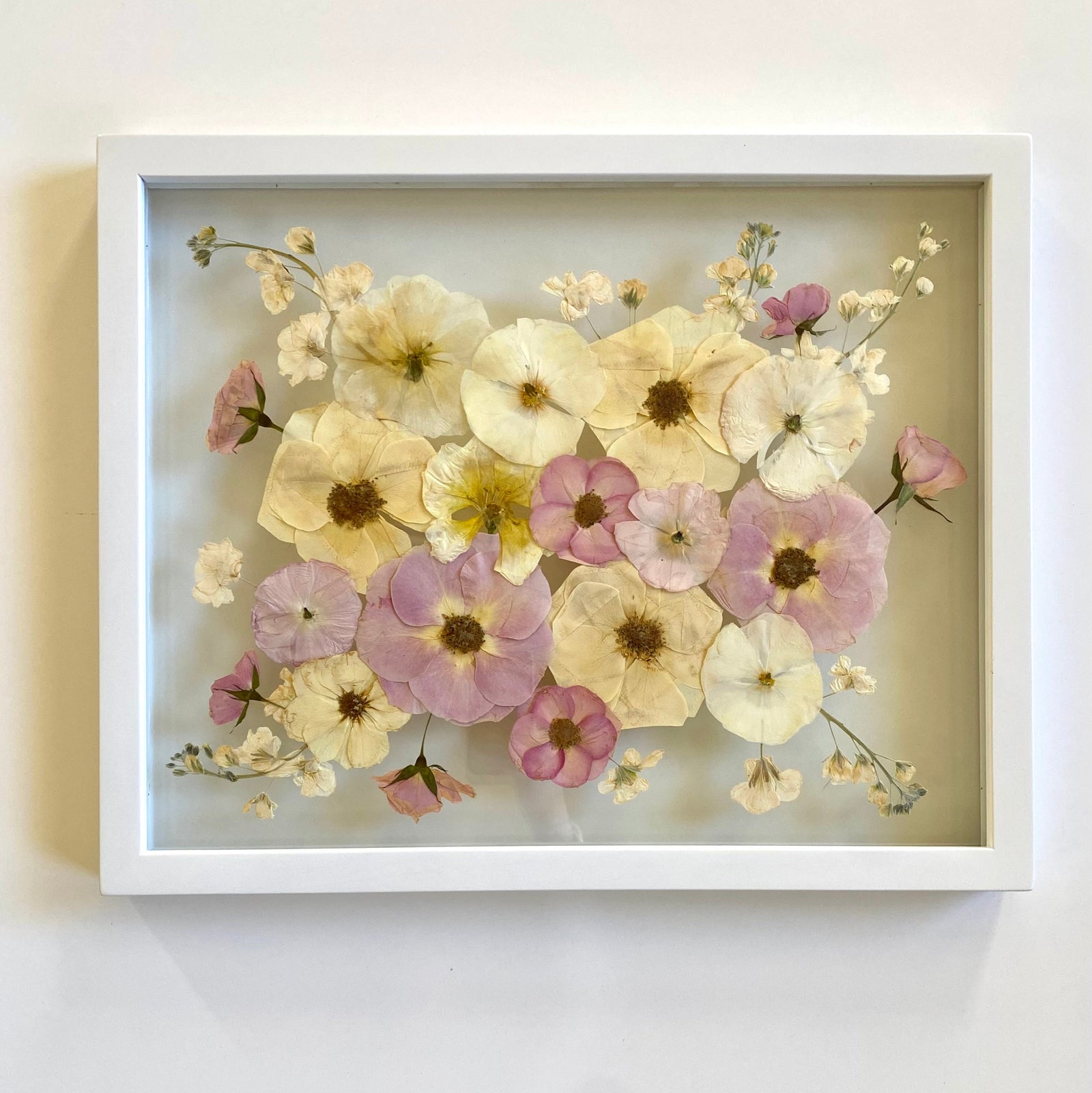 Pressed flowers in a 16x20 white frame